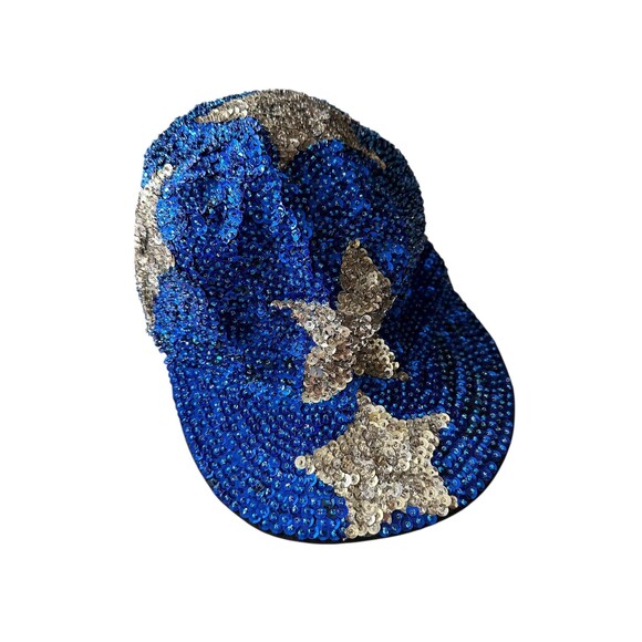 Vintage KENAR Sequin Baseball Cap, Y2K Blue Star Hat main image 7